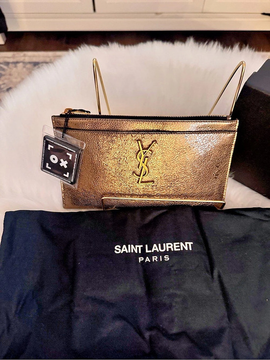 Saint Laurent Handbags - Saint Laurent (YSL) Metallic Gold Leather Pouch/Bill Wallet/ Clutch